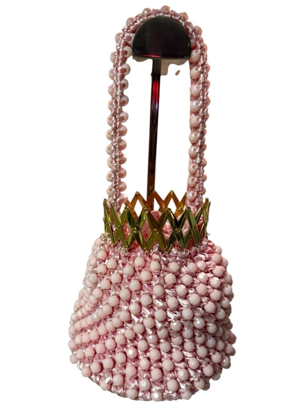 Vintage 1950s La Regale Pink Beaded Gate Top Purse - Very Good Used Condition